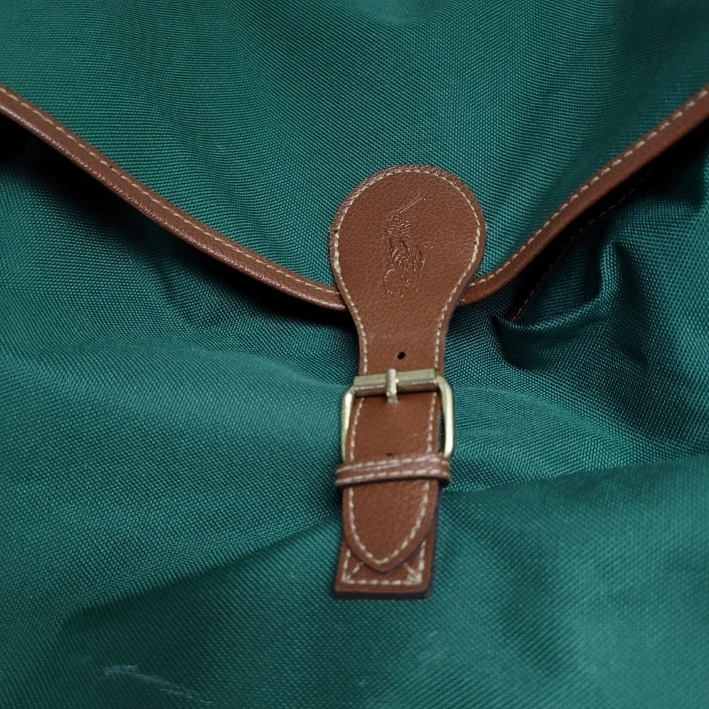 Vintage Polo Ralph Lauren Large Shoulder Strap Bag Green Brown Weekender